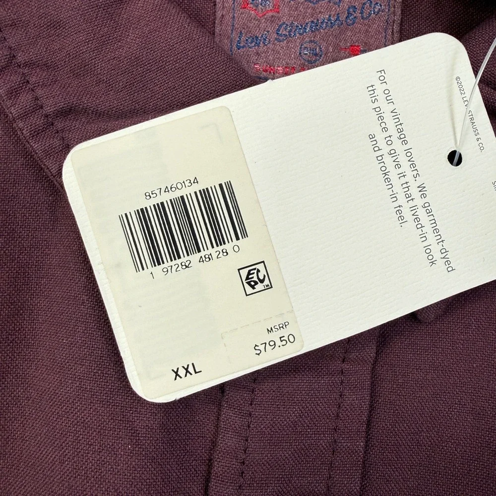 Levi's Mens Size XXL Sunset One Pocket Shirt Plum Burgundy Garment Dyed New